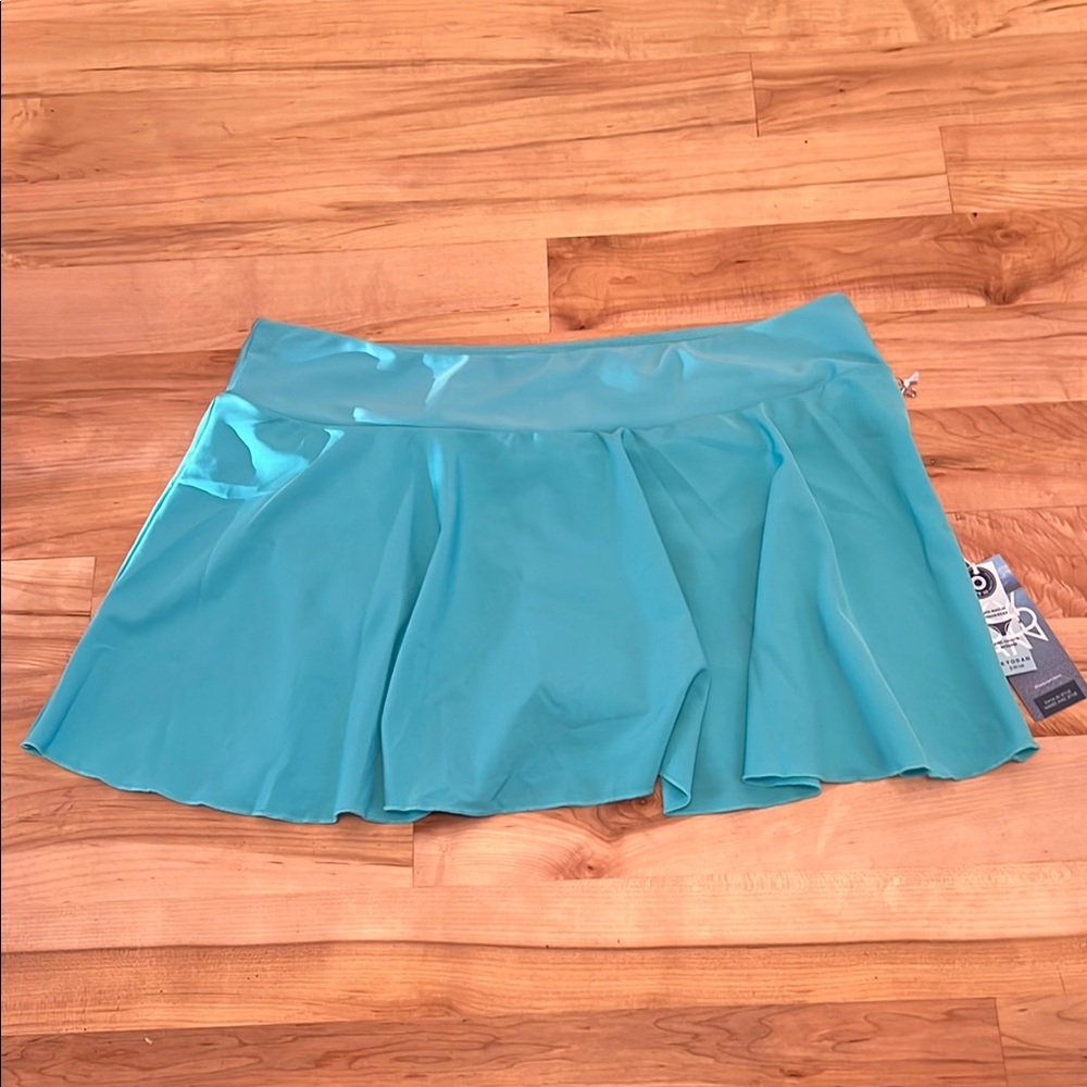 Kyodan Women's Pleated Turquoise Swim Skirt with Built In Underwear XL NEW